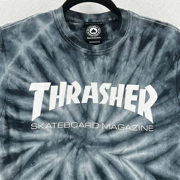 THRASHER T-Shirt Mens Sz M SKATEBOARD MAGAZINE Tie Dye Short Sleeve Cotton Gray - Picture 2 of 10